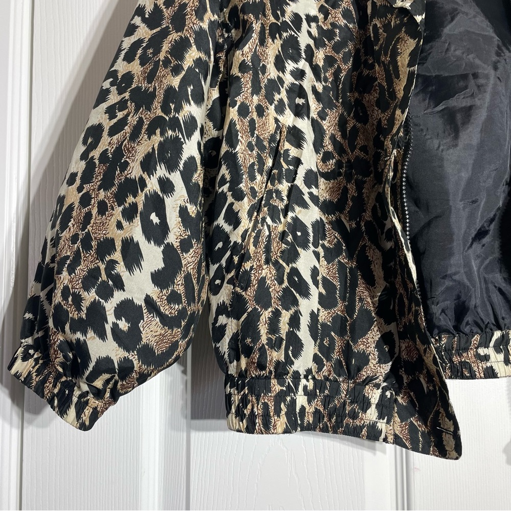 Vintage 90s Silk Leopard Bomber Jacket Petite Small - Picture 3 of 6